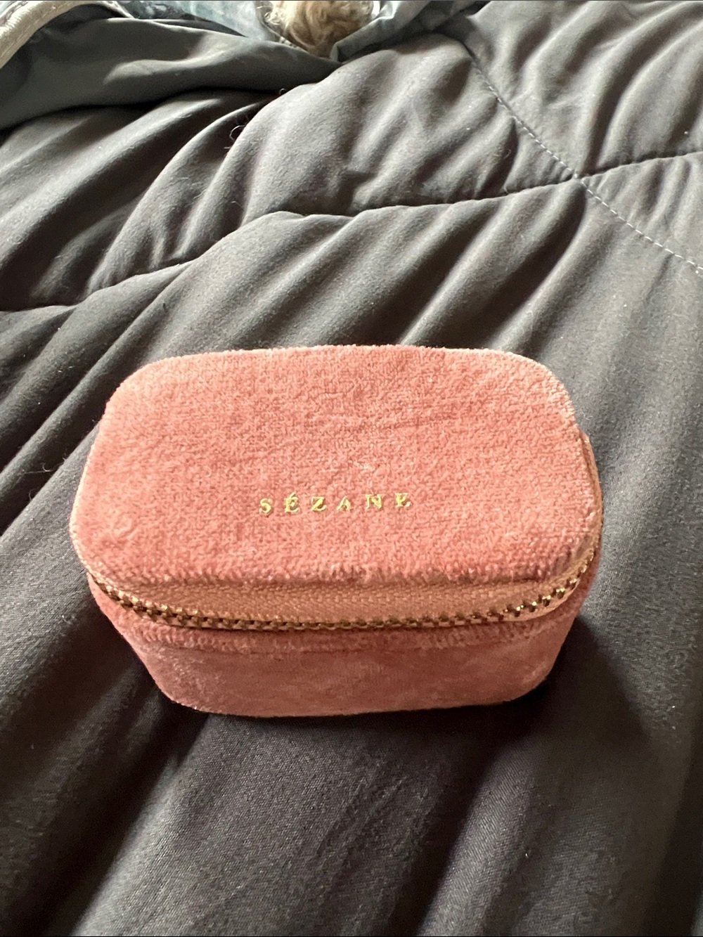 Sezane Pink Velvet Jewelry keychain Travel Case